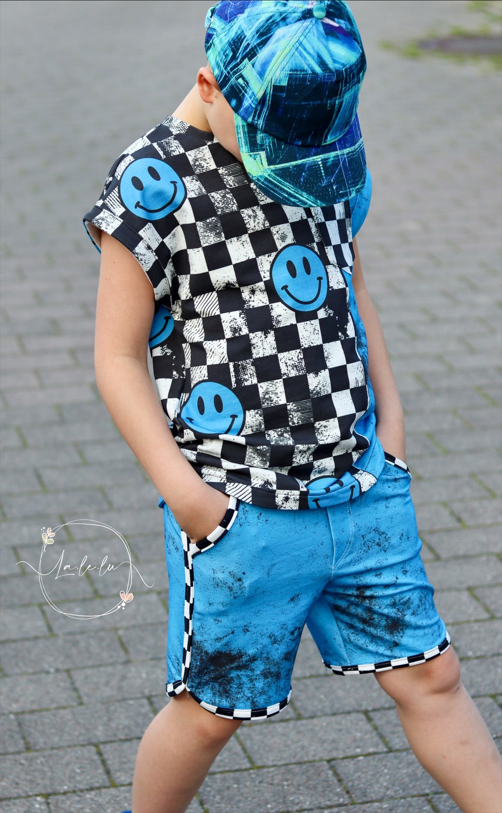 Smiley Schachbrett Blaue Grunge Dauervorbestellung